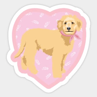 Golden Doodle Dog with Pink Heart Sticker